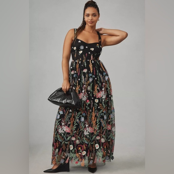 NWT By Anthropologie Sheer Floral Embroidered Mesh Midi Dress - Picture 4 of 6